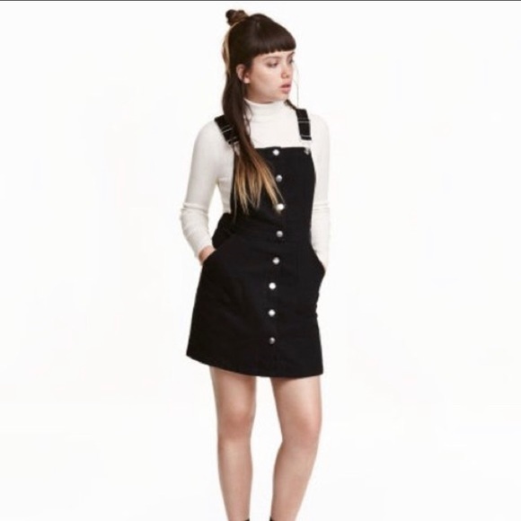 black overall dress with buttons